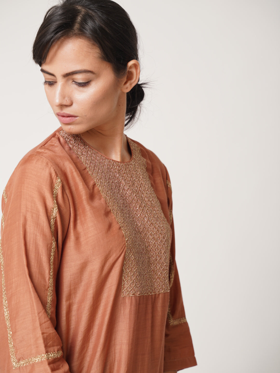 RUST kurta set with leaf embroidery main image 0